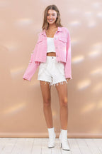 17519P - Sprinkle Gem Double Rhinestone Fringe Denim Shorts