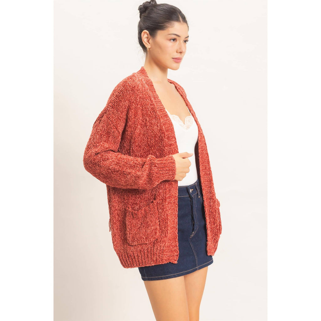 Patch Pocket Chenille Cardigan