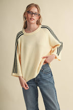 STRIPED 3/4 SLEEVE SWEATER MSW11585
