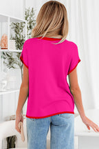Contrast Trim Crewneck Short Sleeve Sweater