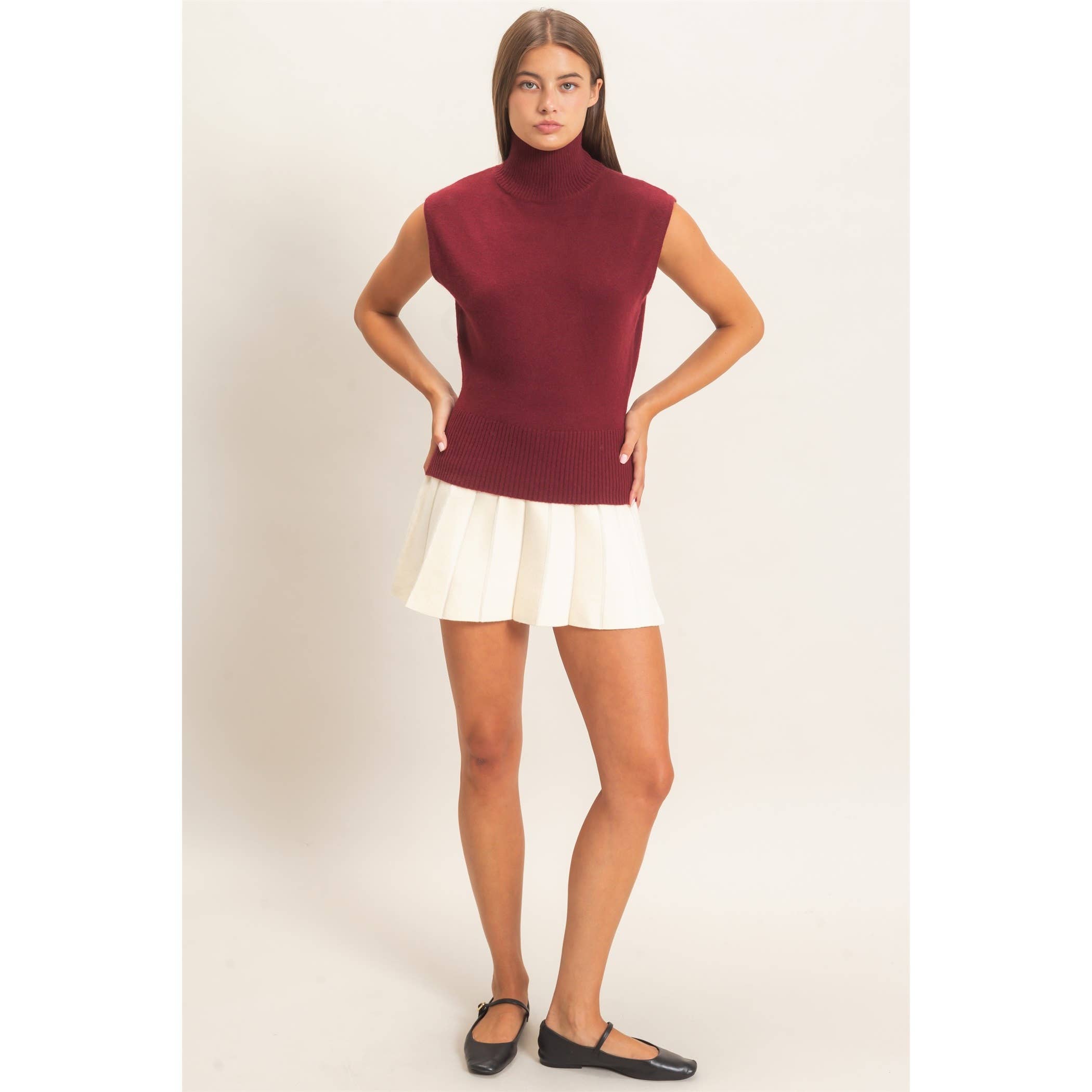 Sleeveless High Neck Knit Top