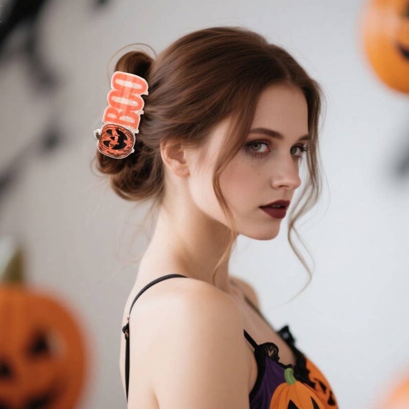 LARGE HALLOWEEN CROSS BOO HAIR CLAW CLIPS | 40H1139