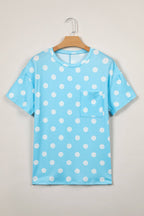 PRETTY BASH Polka Dot Patch Pocket Drop Shoulder Top