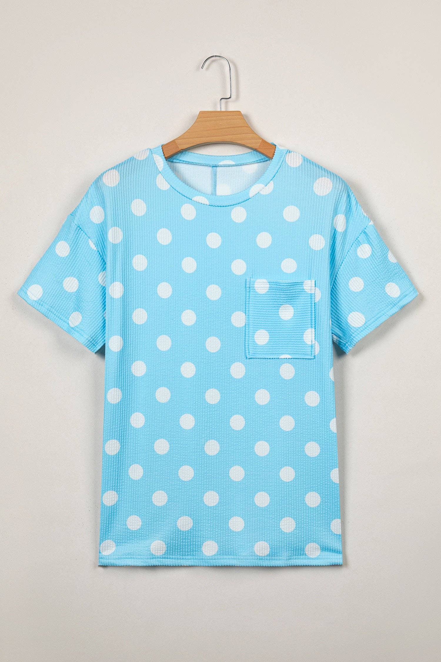 PRETTY BASH Polka Dot Patch Pocket Drop Shoulder Top