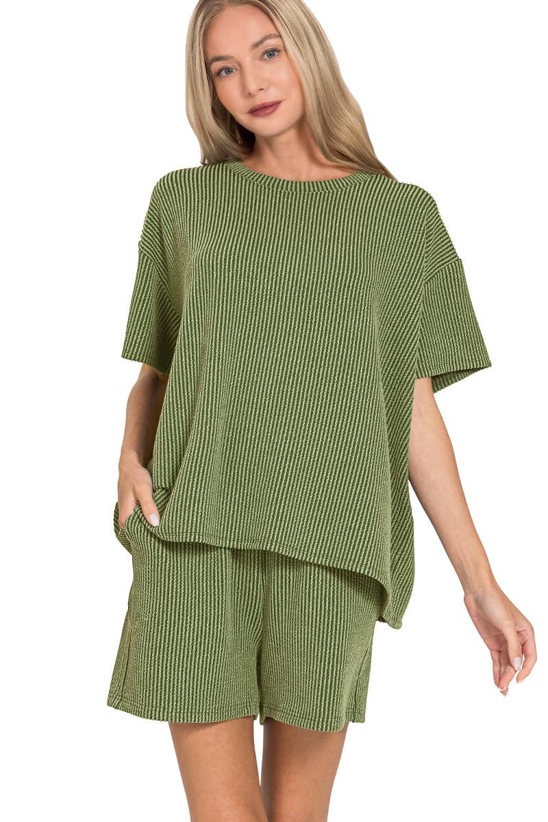`.SI-26647 Corded Rib Short Sleeve Tee & Short Pants 2PC Set