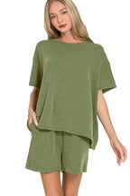 `.SI-26647 Corded Rib Short Sleeve Tee & Short Pants 2PC Set