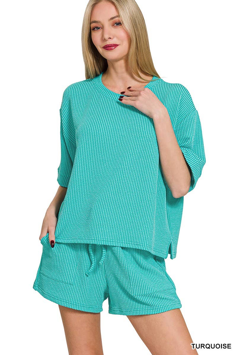 Corded Rib Short Sleeve Tee And Short Pants Set
