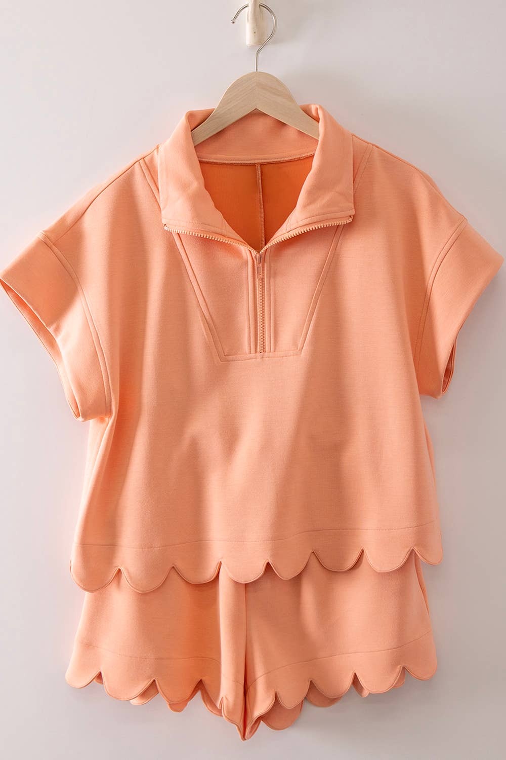 NT12697SET-Half-Zip Scallop Active Shorts Set