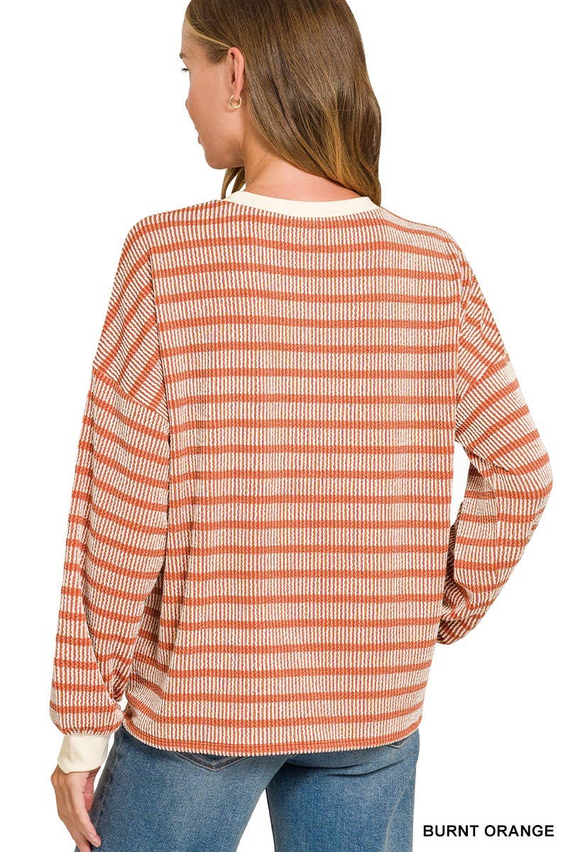 Raised Rib Striped Pullover And Shorts Set