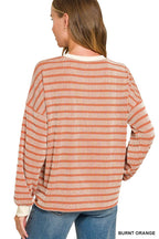 Raised Rib Striped Pullover And Shorts Set