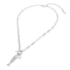 Fish Pearl Toggle Charm Pendant Necklace