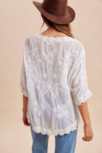 Floral Embroidered Crochet Oversized Blouse
