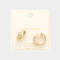 14K Gold Dipped Brass Metal Patterned Huggie Hoop Earrings