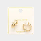 14K Gold Dipped Brass Metal Patterned Huggie Hoop Earrings
