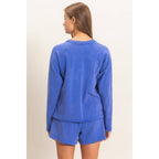 Mineral Wash Long Sleeve Raw Edge Top & Shorts Set