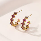 Floral Clover Rhinestone Semi-Hoop Earrings | 40E515