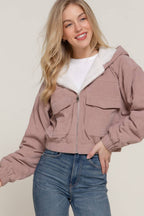Long Sleeve Hoodie Inside Fur Corduroy Zip Up Jacket