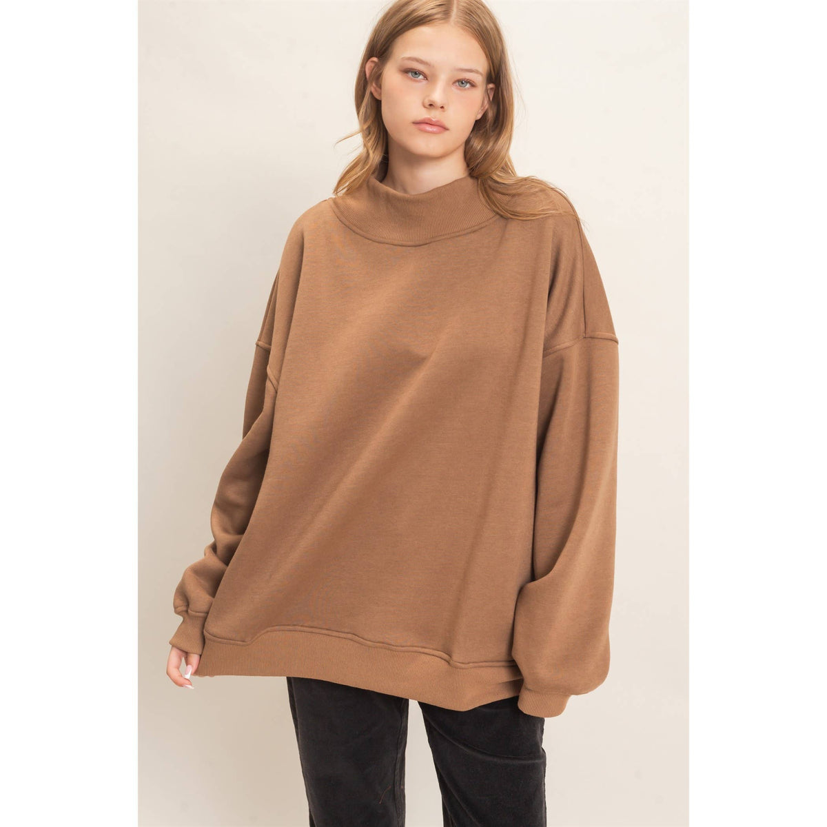Enzyme Washed Mock Neck Sweatshirt
