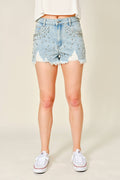 15534P Rhinestone Frayed Denim Shorts