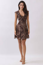LD57177P - SHORT SLV RUFFLE TIE BACK MINI DRESS