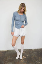 POLKA DOT LONG SLEEVE HENLEY KNIT TOP
