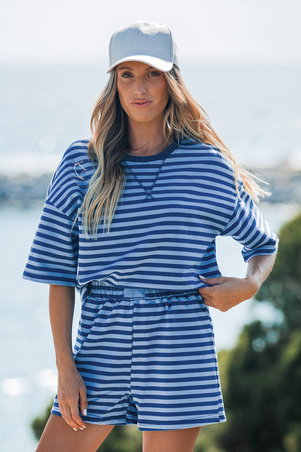 Dropped Shoulder Tee Loose 2pcs Short Set S-4X