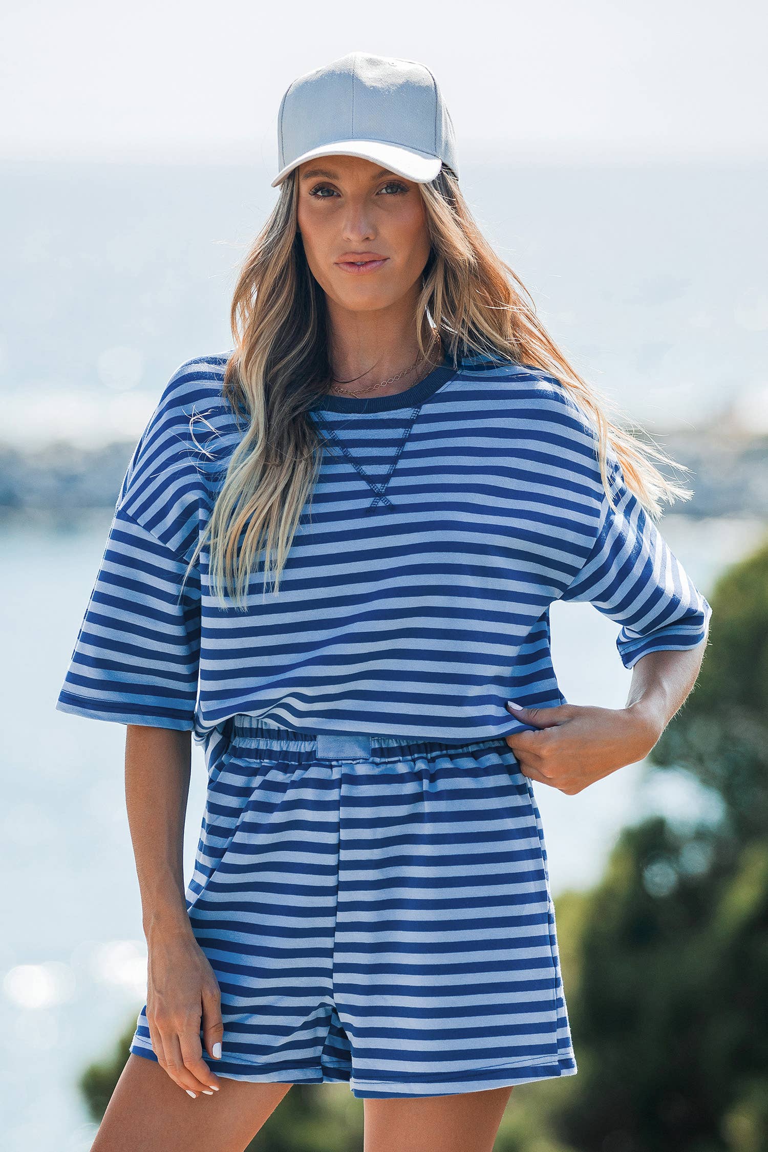 Dropped Shoulder Tee Loose 2pcs Short Set S-4X