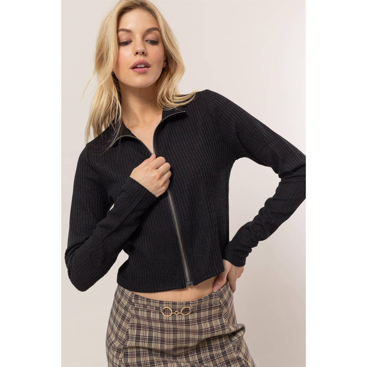 Striped Zip-Up Knit Top