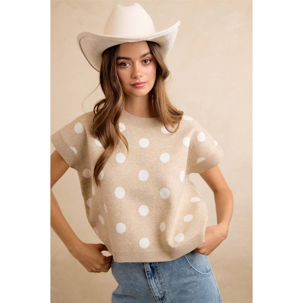 POLKA DOT KNIT SLEEVELESS TOP