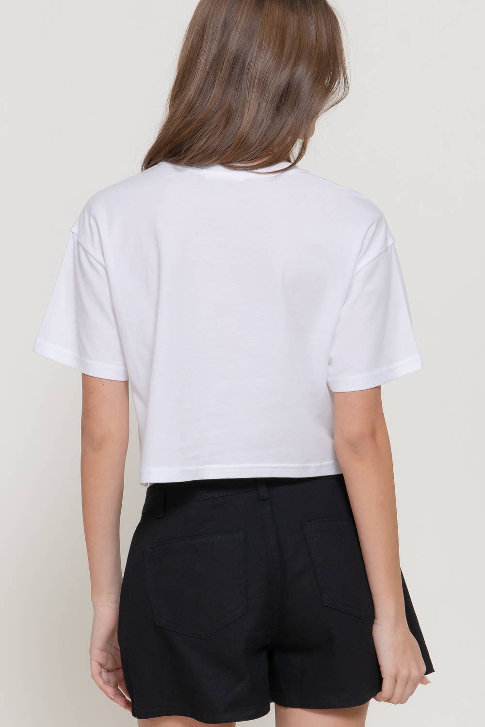 Short Sleeve Round Neck Print Knit Crop Top