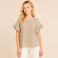 Textured Plaid Ruffle Sleeve Top