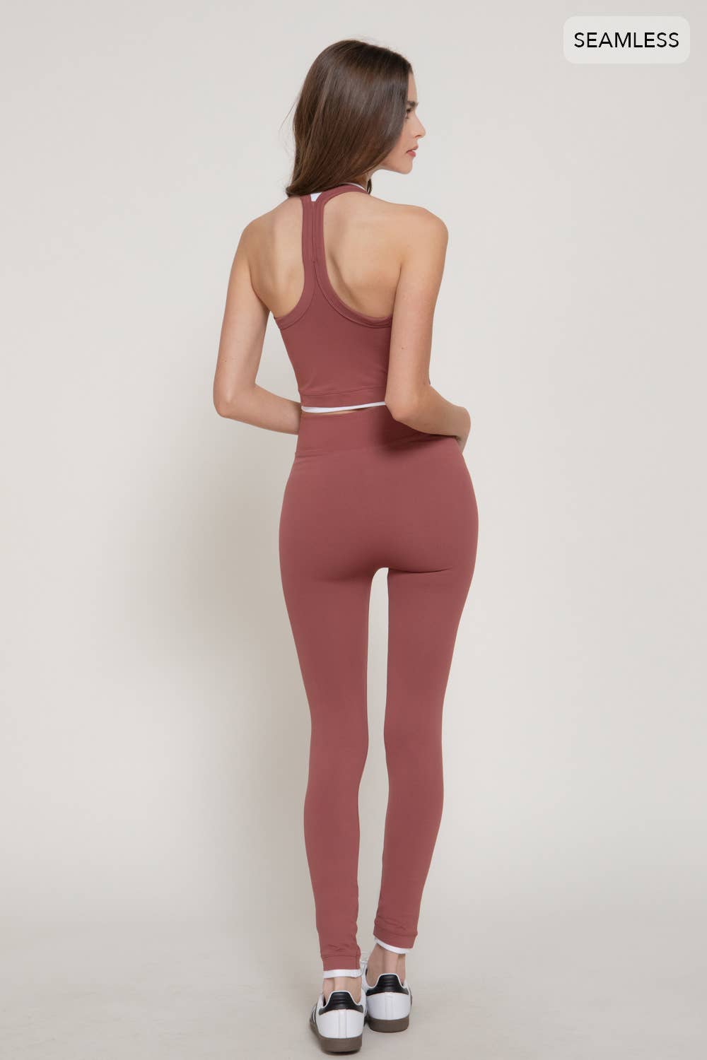Double Layer Effect Crop Tank Top & Leggings Seamless Set