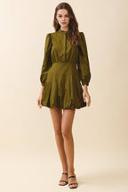CD06354-Mandarin Collar Covered Button Placket Mini Dress