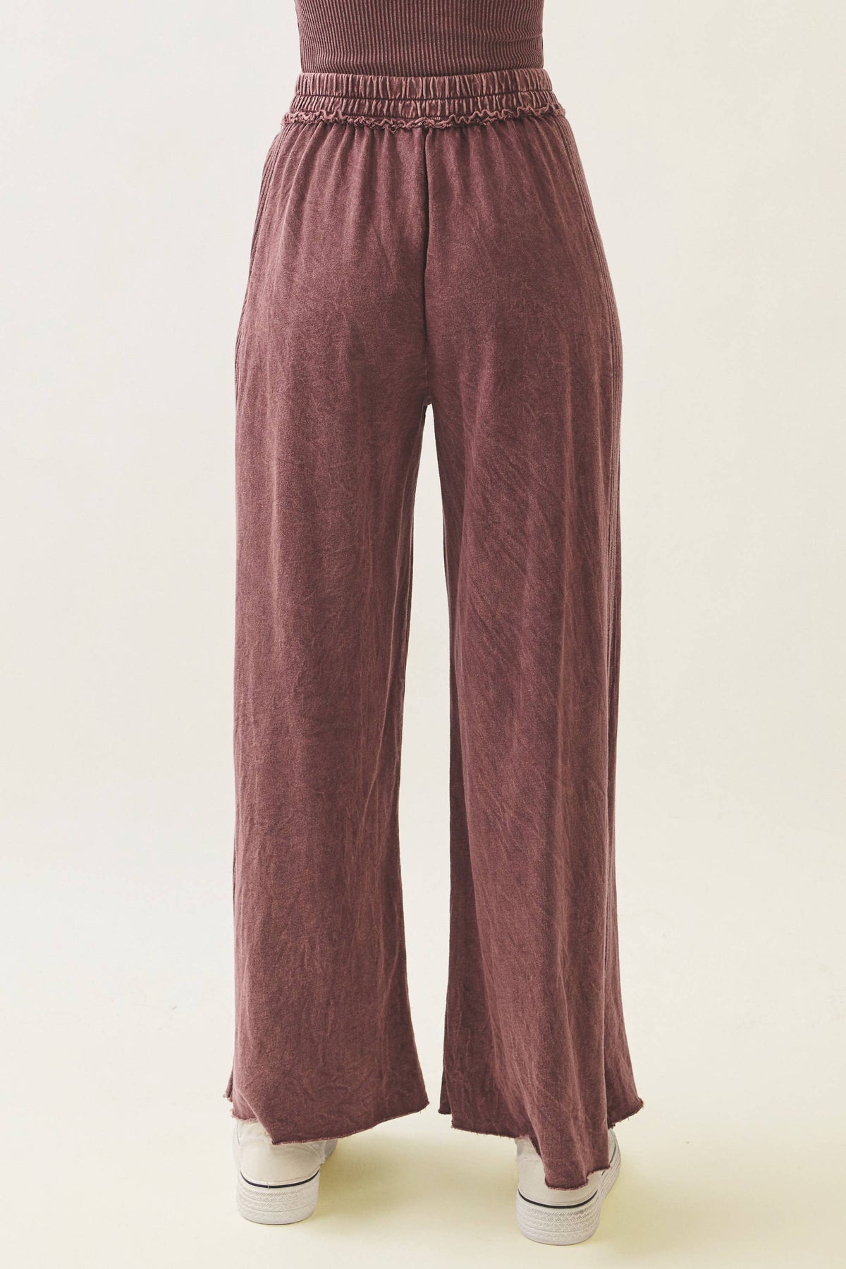 Mineral Wash Side Knit detail wide leg pants HE5878P