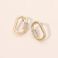 Rhinestone Pave Oval Carabiner Shape Stud Earrings