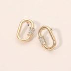 Rhinestone Pave Oval Carabiner Shape Stud Earrings