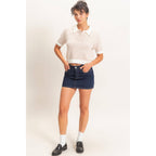 Striped Short Sleeve Collar Knit Top