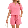 V Neck Tee & Drawstring Shorts 2 Piece Lounge Set