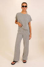 Striped Textured Top & Wide Leg Pant Set
