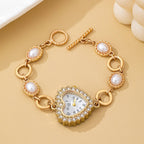 HEART RHINESTONE DIAL PEARL BRACELET WATCH | 80W008