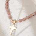 Mother of Pearl Cross Toggle Pendant Beaded Necklace