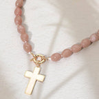 Mother of Pearl Cross Toggle Pendant Beaded Necklace