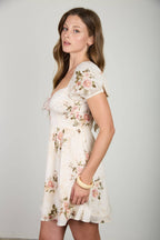 FLORAL STRIPE CLIP DOT SWEETHEART CORSET MINI DRESS