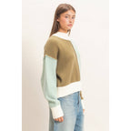 Color Block Mock Neck Sweater