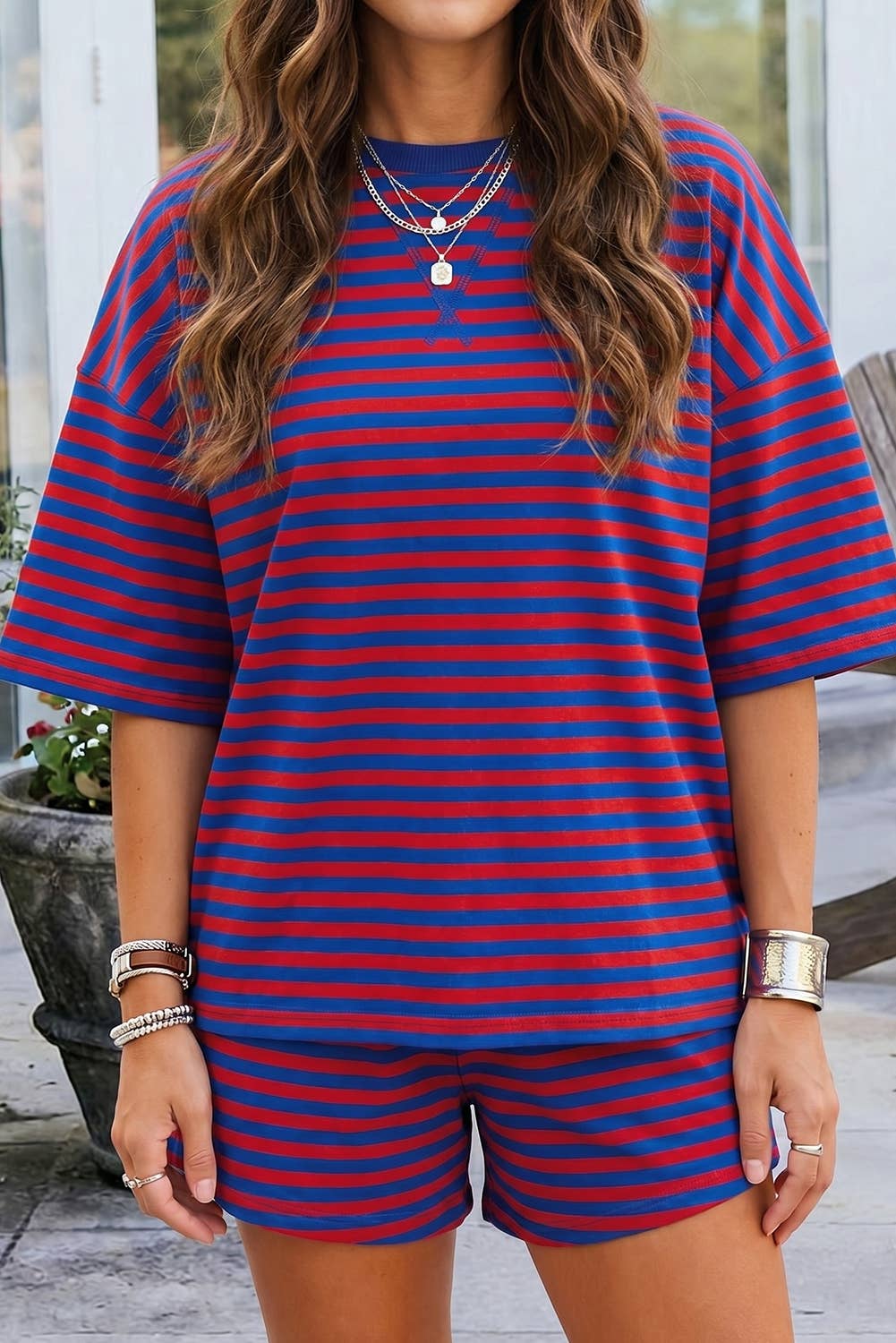 Dropped Shoulder Tee Loose 2pcs Short Set S-4X