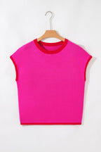 Contrast Trim Crewneck Short Sleeve Sweater