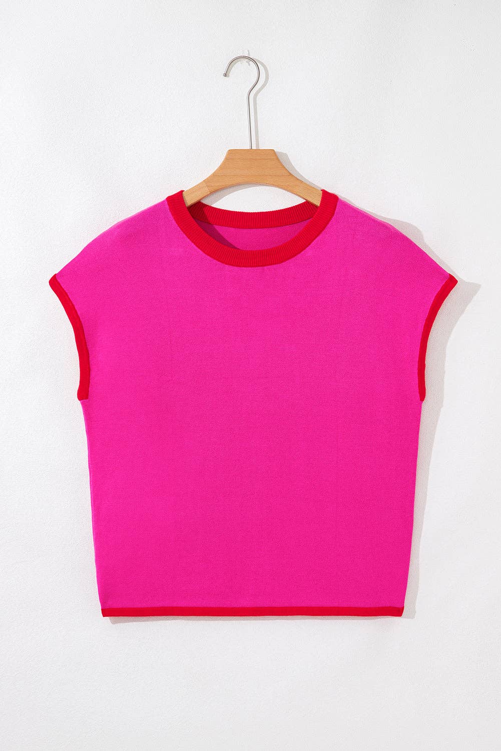 Contrast Trim Crewneck Short Sleeve Sweater