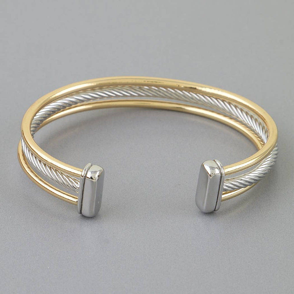 Two Toned Open Twisted Cuff Bracelet