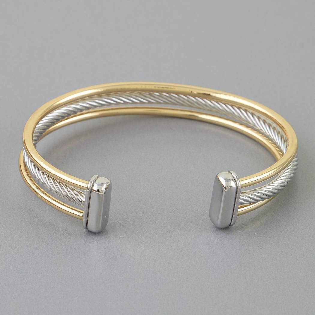 Two Toned Open Twisted Cuff Bracelet