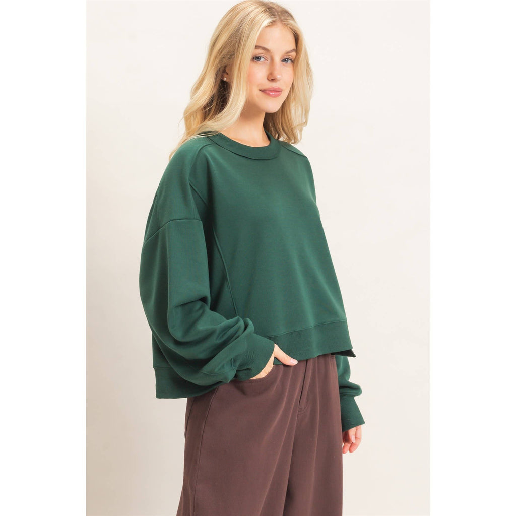 Ribbed Crew Neck Sweatshirt